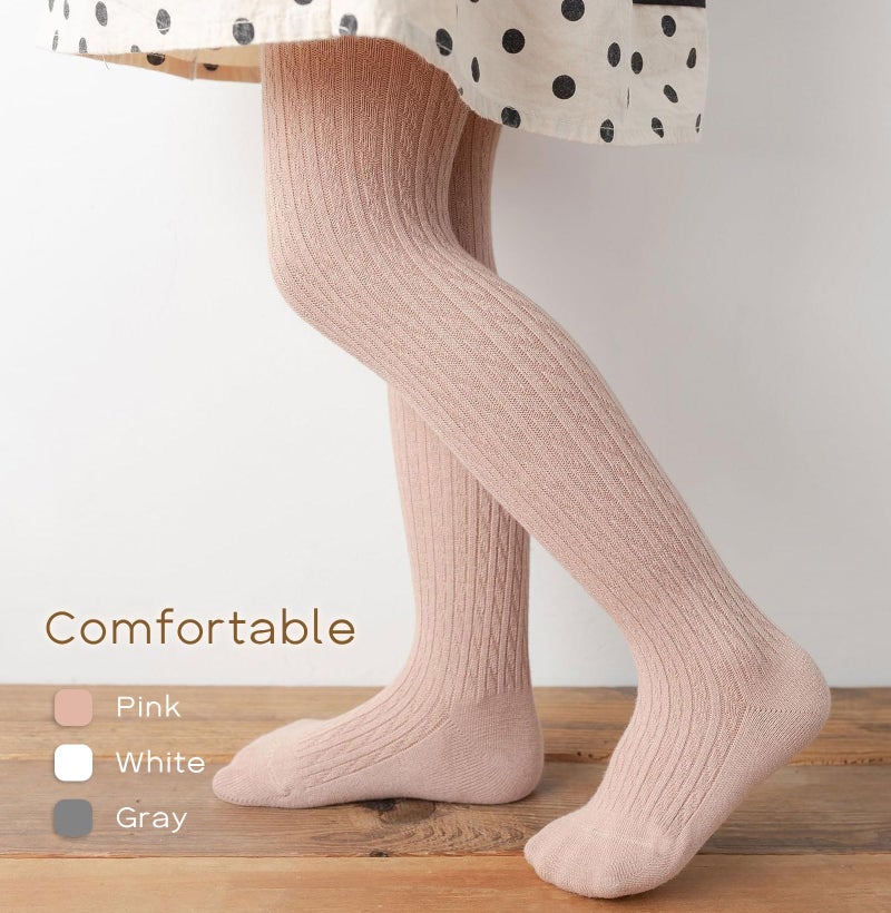 Chung ت tights قطنية سميكة للفتيات الصغيرات من تشونغ، شتوية، بنمط كابل، حزمة بيضاء ورمادية، 9-11 سنة - Image 2
